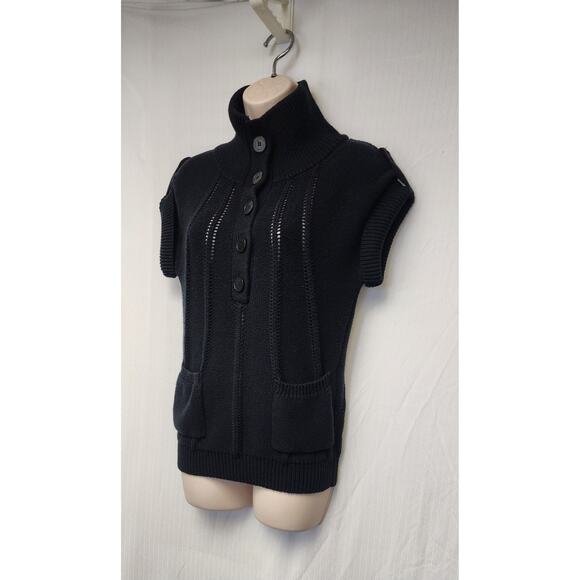 BCBG MAXAZRIA Women's Black Merino Wool Short Sleeve Button Up Sweater Sz XS - Picture 6 of 9